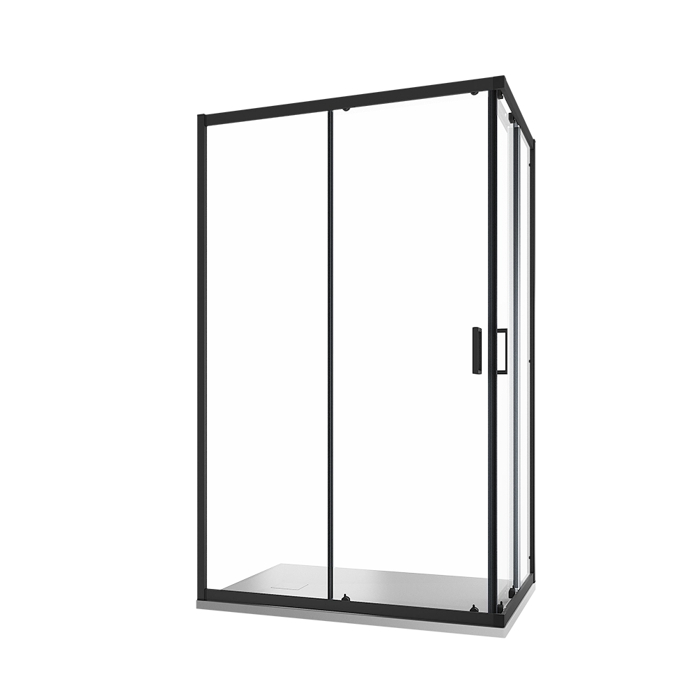 Box doccia 80x100 cm angolare scorrevole profili nero opaco vetro 6mm trasparente h185 | Tonga