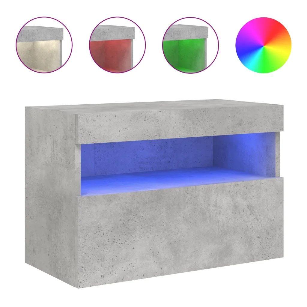 Mobile TV a Parete con Luci LED-Mobile TV a Muro Grigio Cemento 60x30x40 cm