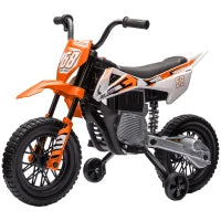 Moto Elettrica per Bambini con Rotelle Rimovibili, Sospensioni, Suoni e Indicatore di Carica, Arancione