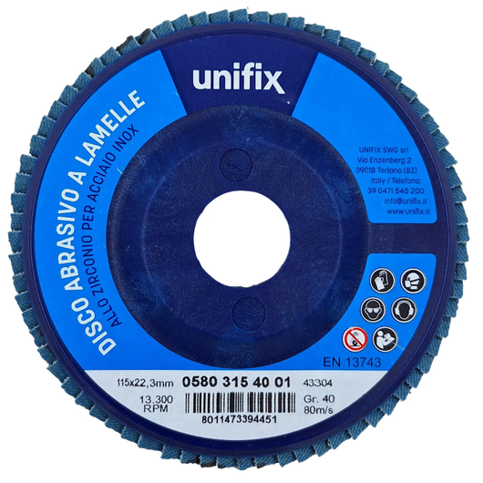 Disco lamellare abrasivo zirconio supporto nylon Ø 115 x 22 mm *** misura Ø 115 x 22 grana 120, confezione 1