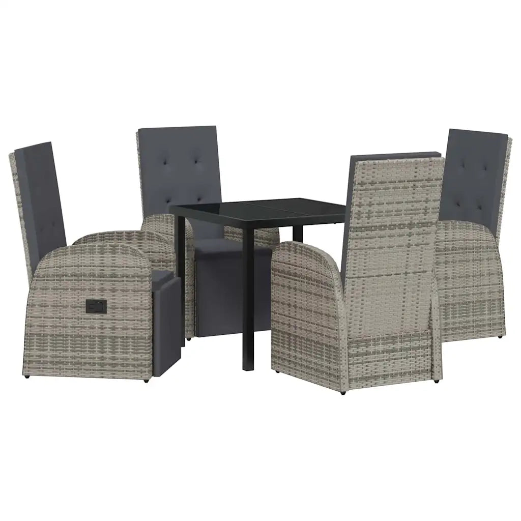 Set da Pranzo per Giardino con cuscino 5 pcs Grigio polyrattan