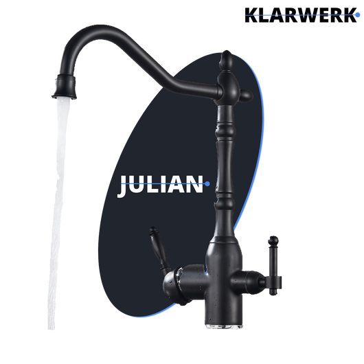 Julián | Estera filtro nero opaco vintage de 3 vías | Grifo  Osmosis Acero Inoxidable Catering Cocina | monomando Retro filtro 360° 3 conexiones