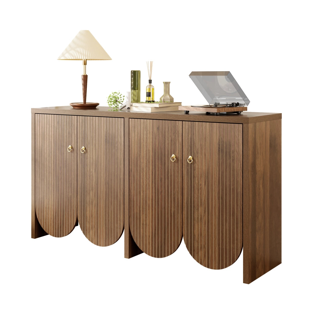 Madia con 4 Ante e Ripiani Regolabili; Frontali Scanalati Moderni; in MDF; 147??40??80 cm; Noce