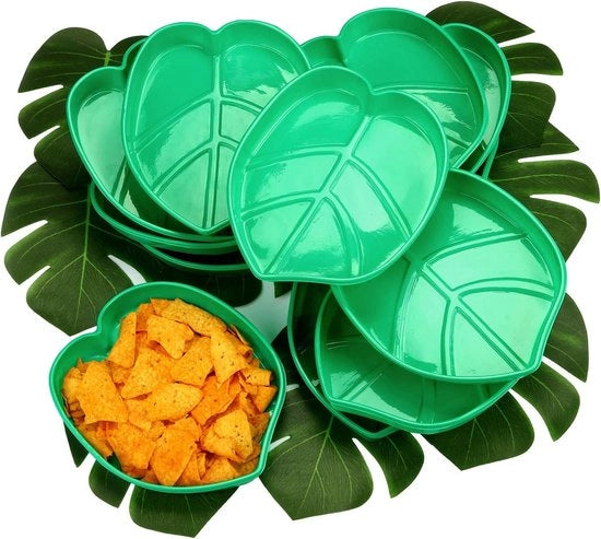 Piastre per snack con foglie di pianta verde per tema Jungle Island Luau Party - Rinnovabile - 12 pezzi.