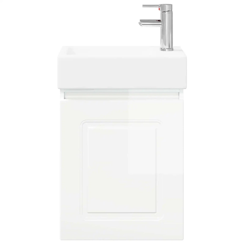 Mobile bagno con rubinetto Bianco Lucido 45,5 x 22,5 x 84 cm 889475