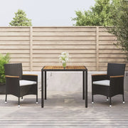 Set da Pranzo da Giardino 3 pz con Cuscini Nero in Polyrattan