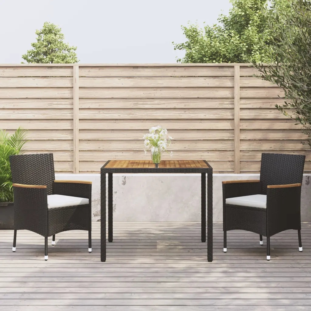 Set da Pranzo da Giardino 3 pz con Cuscini Nero in Polyrattan