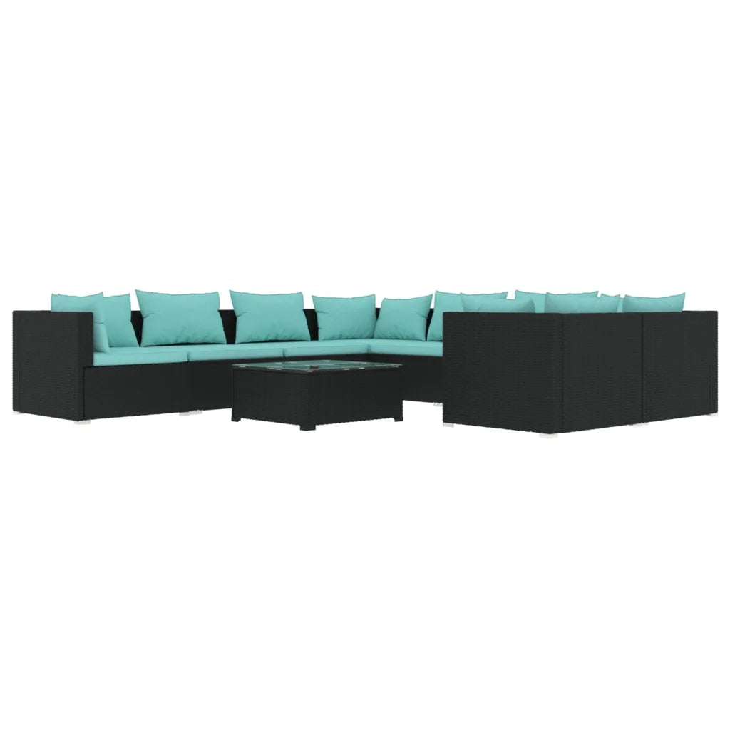 Set Divani da Giardino 9 pz con Cuscini in Polyrattan Nero cod mxl 35096