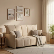 Divano Letto Alaric, Divano a 2 posti, Made in Italy, SofÒ  Soggiorno con apertura a carrello con apertura a carrello, in tessuto imbottito, con Braccioli standard, cm 150x90h85, colore Beige