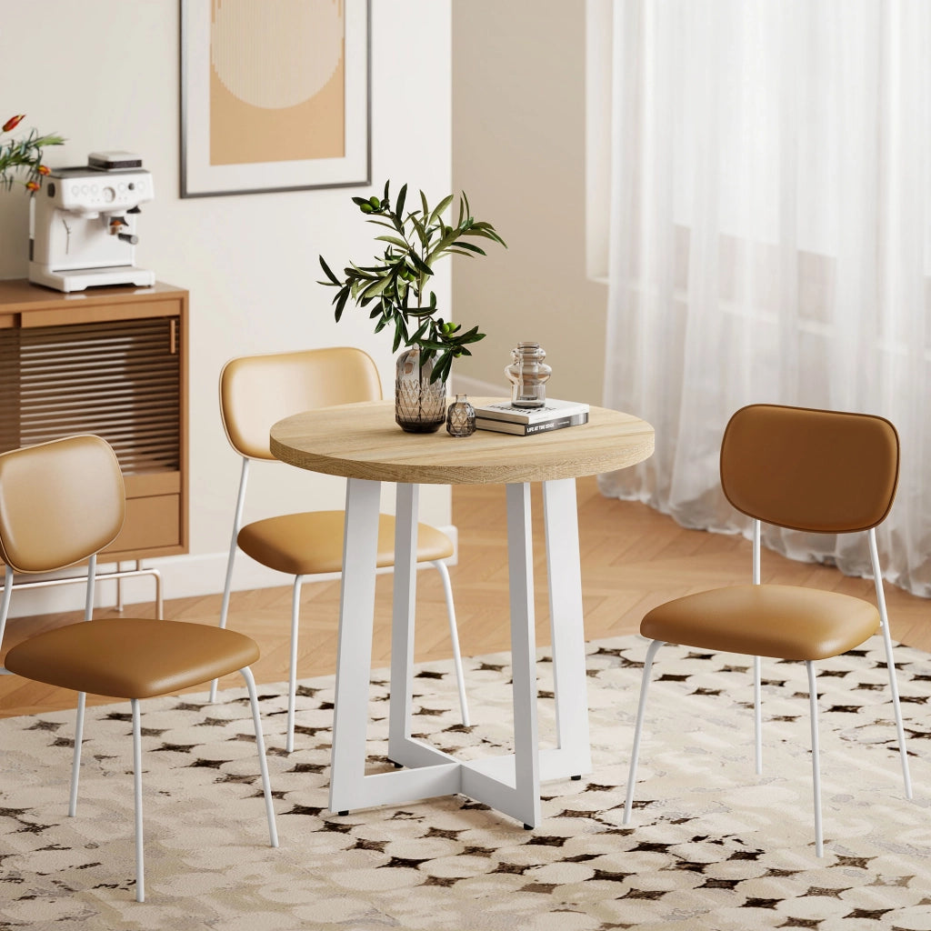 Tavolo da pranzo rotondo per 4 persone ¨C zephmum ¨C legno rovere e acciaio ?80x75 cm