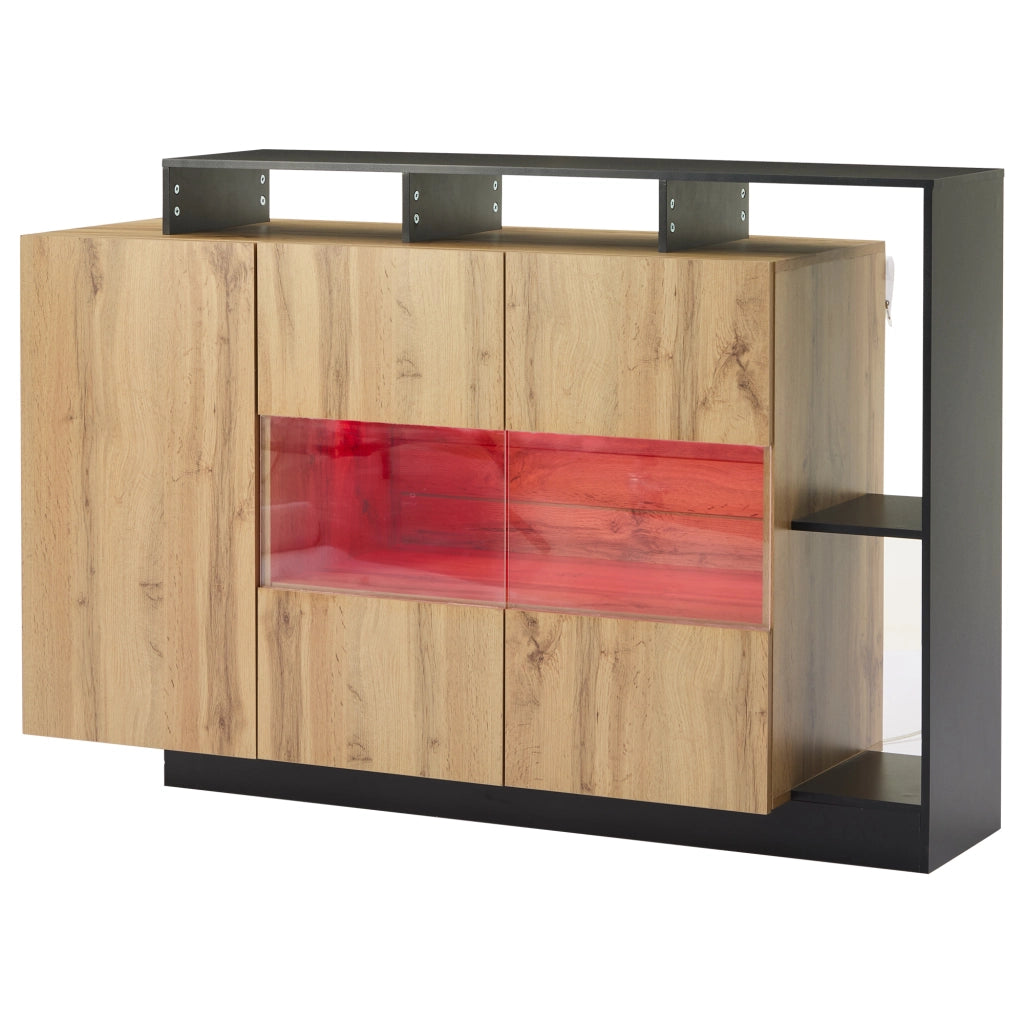 Mobile TV con 2 ante; LED RGB e ripiani regolabili - per soggiorno - 140×44×93.5 cm