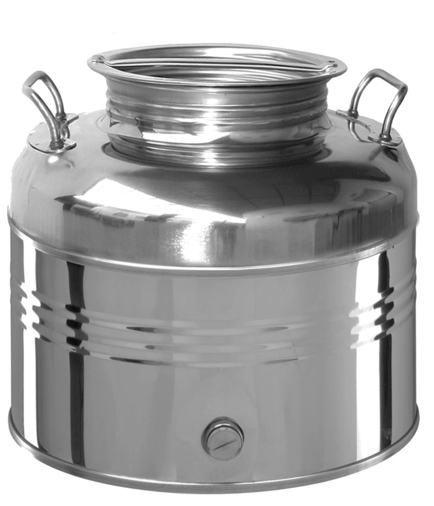 BIDONE CONTENITORE GRAFFATO INOX OLIVARI LT.15 MANIGLIE,TAPPO A VITE S/RUBINETTO