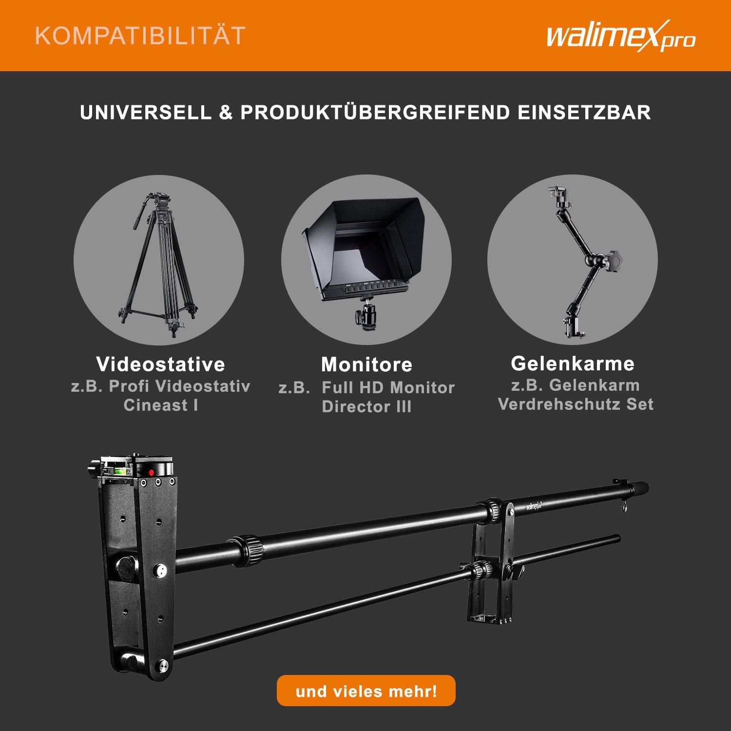 Director Pro, Jimmy Jib per telecamera, braccio per videocamera, 77x9x25cm max 3kg filettatura 1/4" 3/8", con borsa