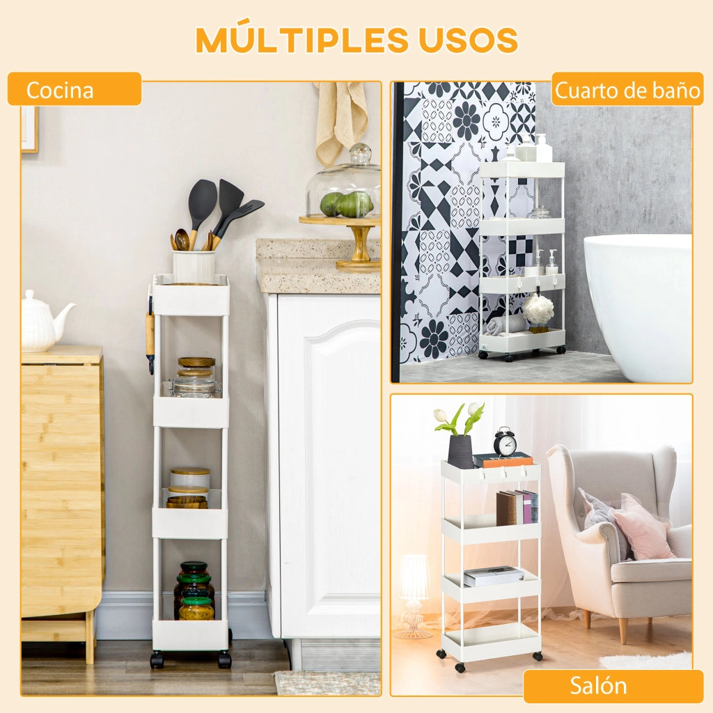 Carrello Organizzatore con 4 Cestelli ¨C Zephmum ¨C Bianco 40x19x90 cm