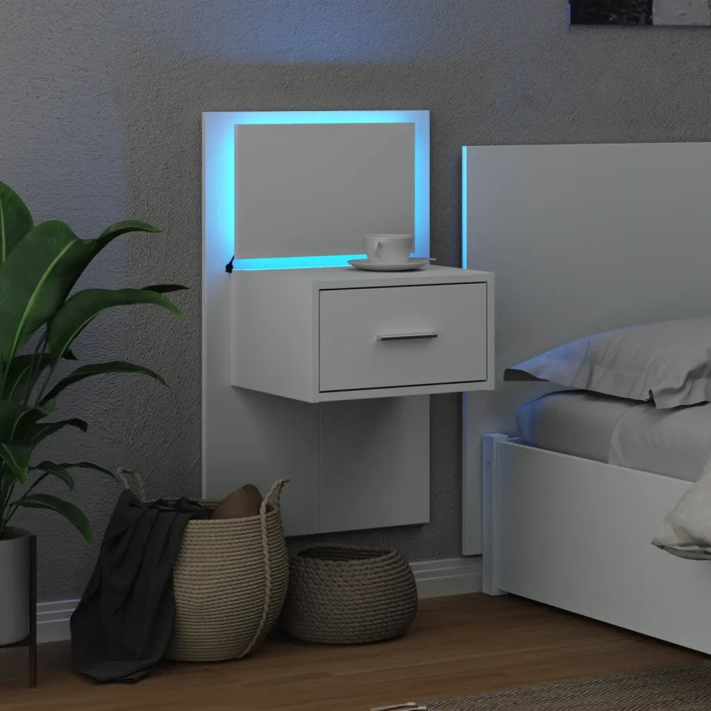Comodino | Armadio da Notte | Mobiletto da notte a Parete con Luci LED Bianco