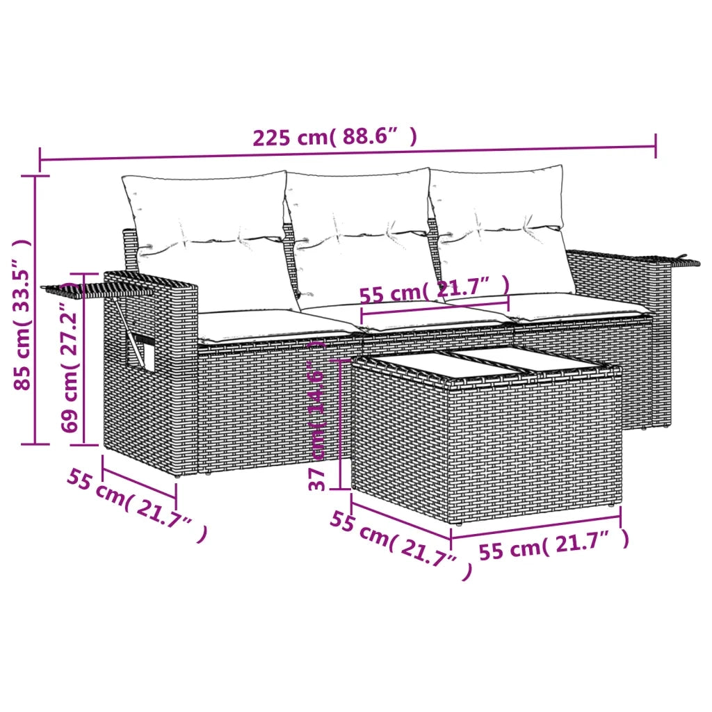 Set Divani da Giardino 4 pz con Cuscini in Polyrattan Grigio