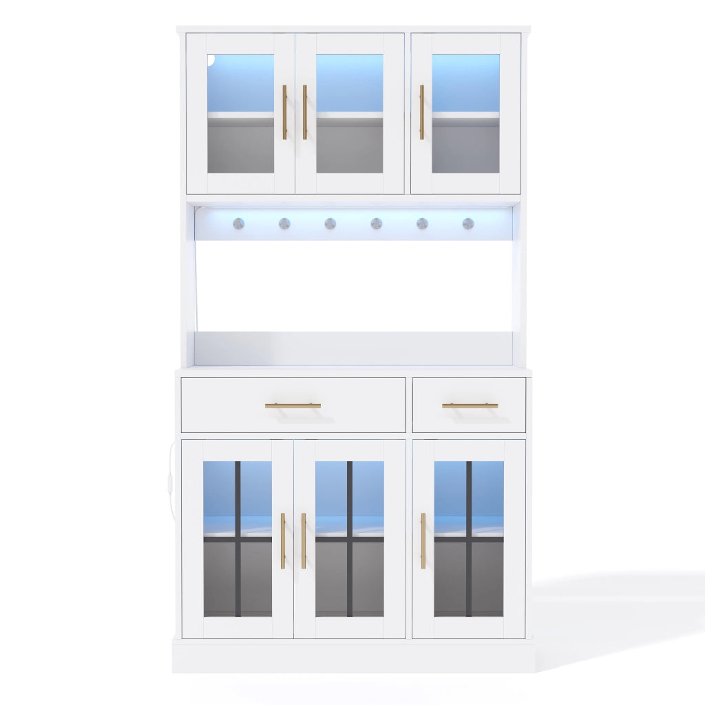 Credenza da cucina con LED smart, 2 cassetti, 3 ante e ripiani regolabili, bianco