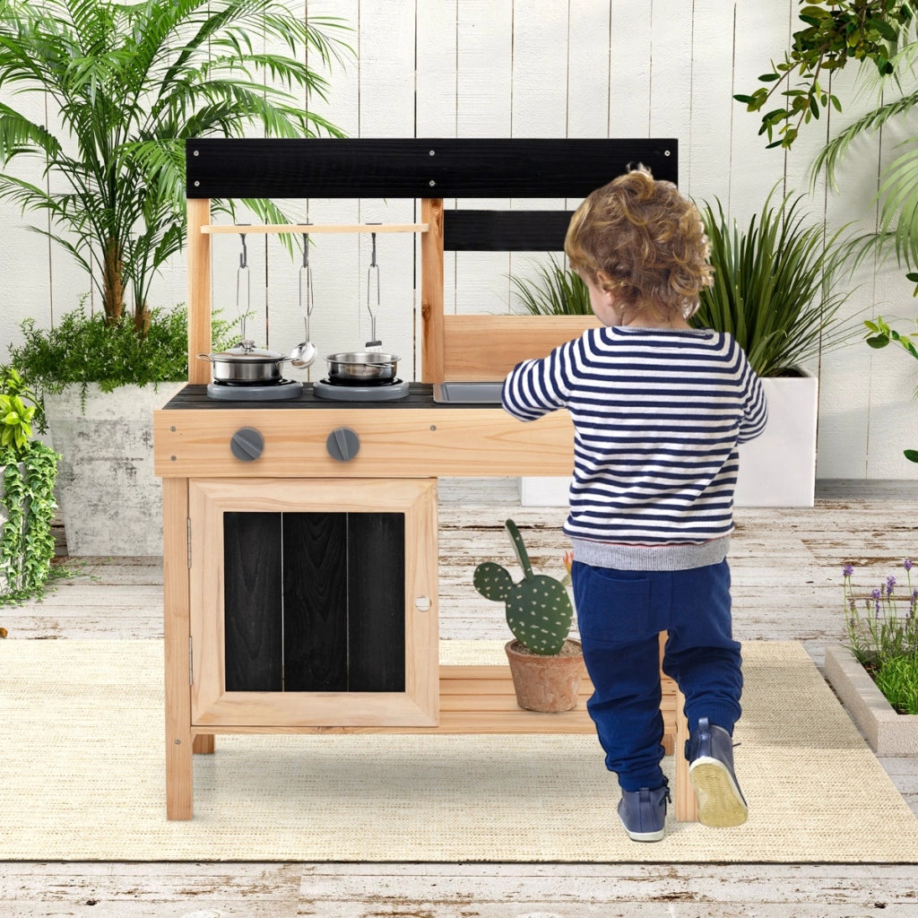 Cucina da esterno per bambini con 2 lavandini removibili, Set da cucina per bambini da cucina con spazio Naturale