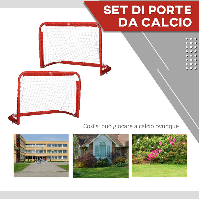 Set 2 Porte da Calcio Pieghevole da Esterno con 4 Picchetti 90x36x60 cm in Acciaio e Tetrolon Rosso