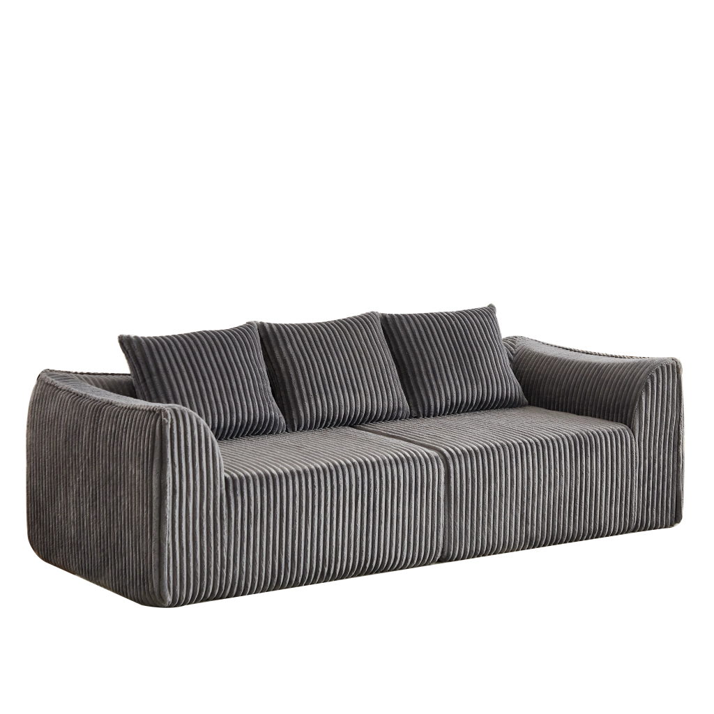Divano Modulare in Corduroy con Seduta Extra Larga e Braccioli Curvi, in Corduroy Grigio 235 cm