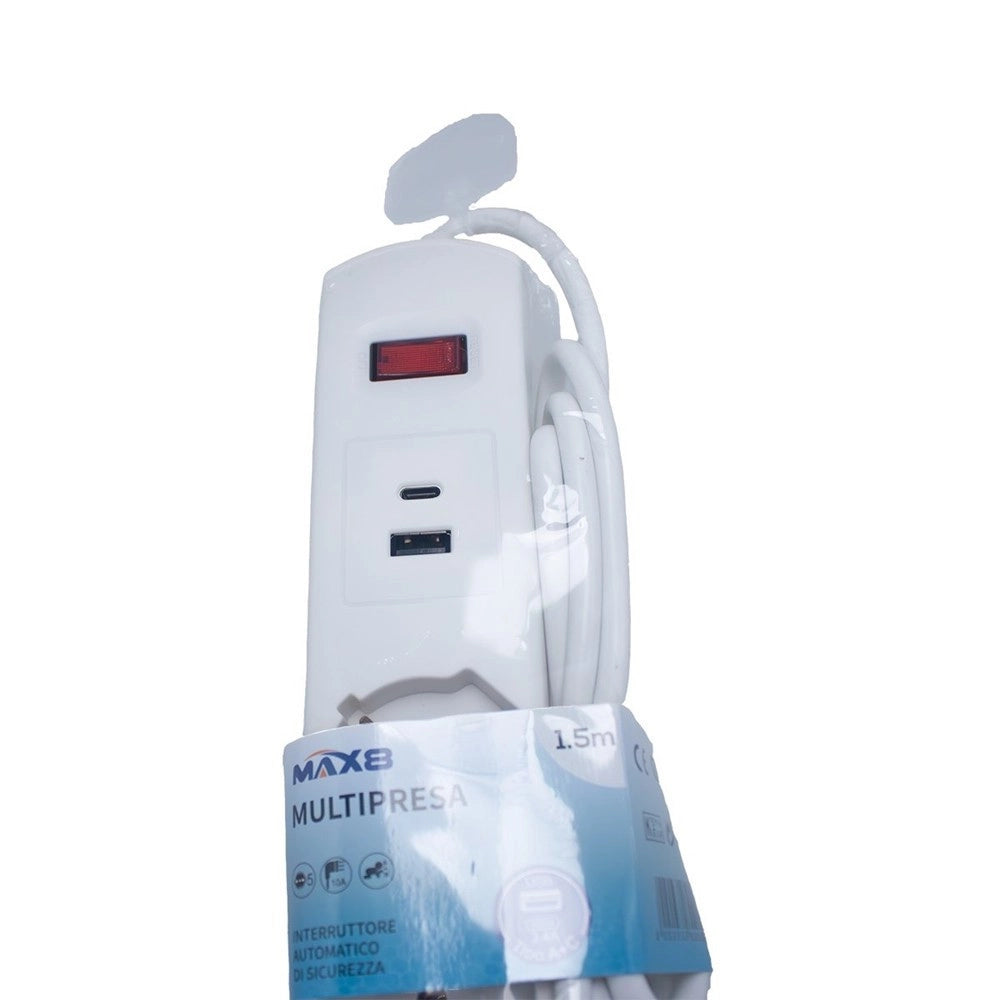 Trade Shop - Multipresa 7 In 1 Usb A + C + 5 Prese Per Bipasso / Schuko / Eu Cavo 1.5mt 80082 -
