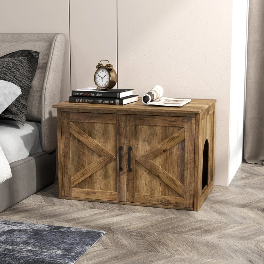 Enclosure per lettiera per gatti con dopie porte scorrevoli, Casa decorativa per gatti da interno-Lettini e divanetti