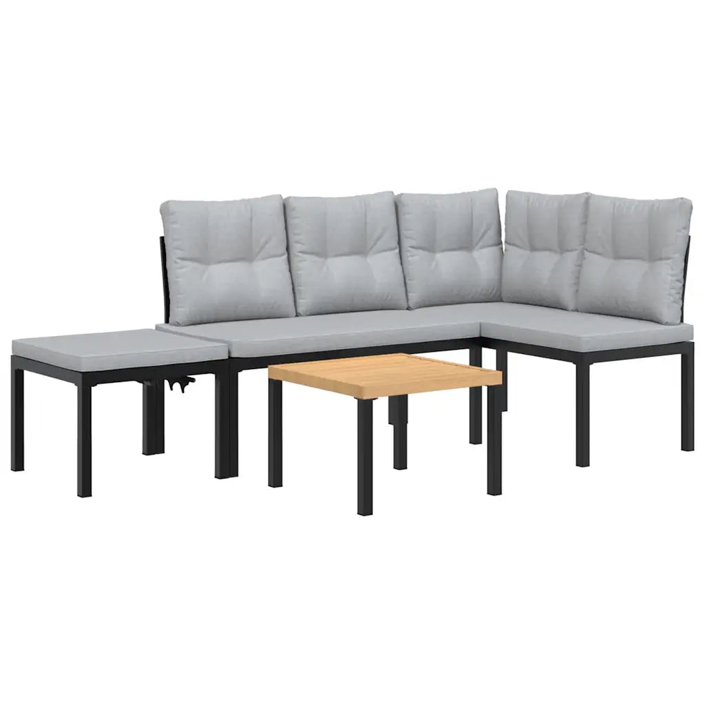 Set Panche Giardino Cuscini 4pz Nero Acciaio Verniciato Polvere