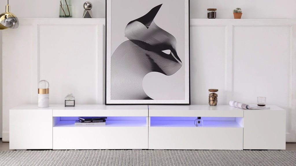 Mobile TV con 2 Ante; Vani a Giorno e LED Variabile; Stile Moderno; 240??38;5??35;5 cm; in MDF; Bianco
