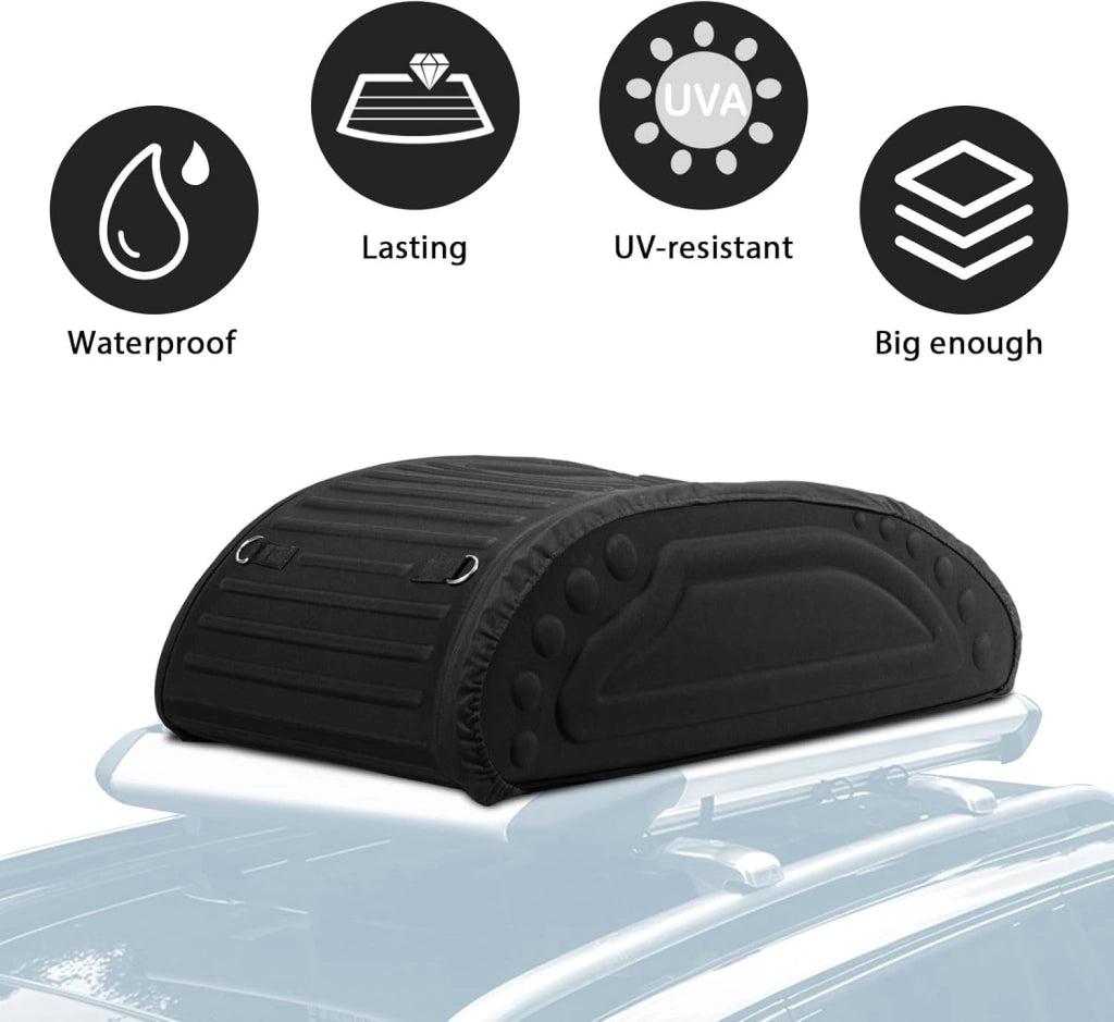 Box Tetto Auto 400L, 113,5 X 63,5 X 36,5 CM, Portapacchi Auto Tetto Impermeabile con Cinghie di Trasporto & Borsa di Trasporto, per Auto, Furgoni, SUV (Nero)