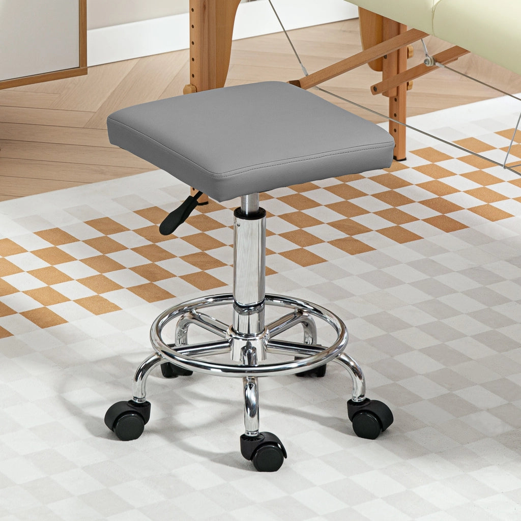 Sgabello Regolabile Girevole con Poggiapiedi e Ruote ¨C Zephmum ¨C Grigio 34x34x50-66 cm