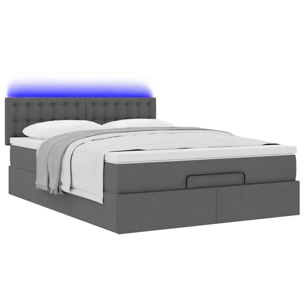 Pouf Letto con Materasso e LED Grigio Scuro 140x190 cm 3312472