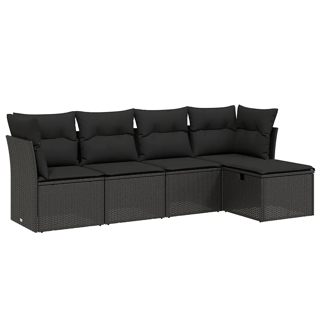 Set Divani da Giardino 5 pz | Set Salotto da Giardino con Cuscini in Polyrattan Nero