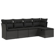 Set Divani da Giardino 5 pz | Set Salotto da Giardino con Cuscini in Polyrattan Nero
