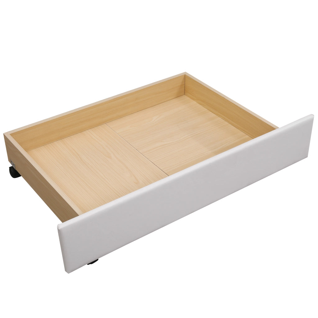 Letti contenitori 140x200 cm con 2 cassetti; testiera capitonné in PU bianco (Senza materasso)