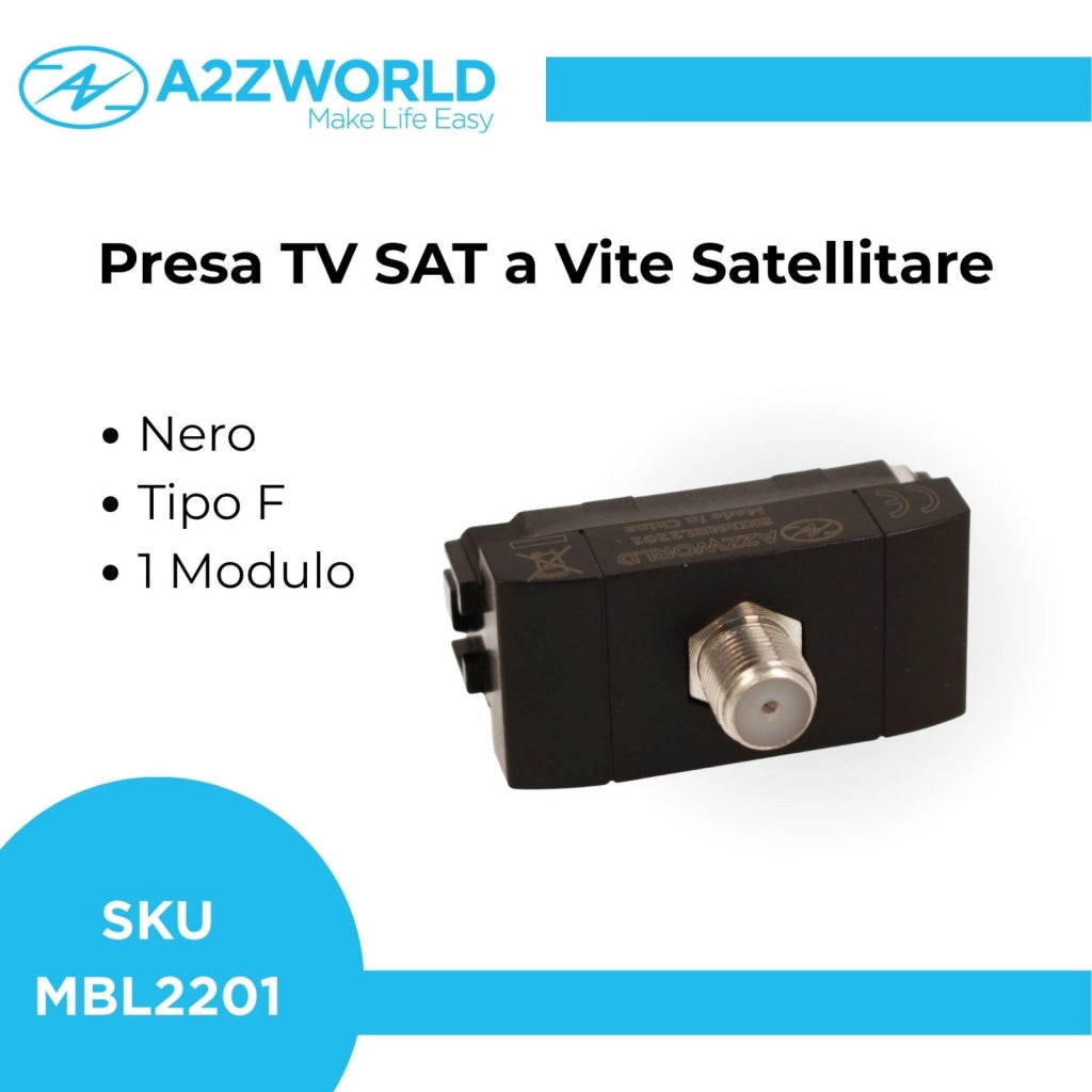Presa TV SAT A Vite Satellitare Tipo F MBL Nero 1M Compatibile Bticino Living International BLN2252