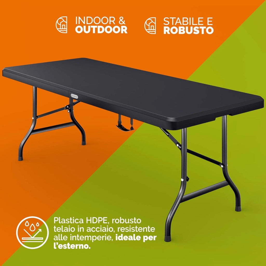 Tavolo da Giardino Portatile 183x76cm in Plastica 8 Persone Terrazza Balcone Tavolo da Campeggio Pieghevole