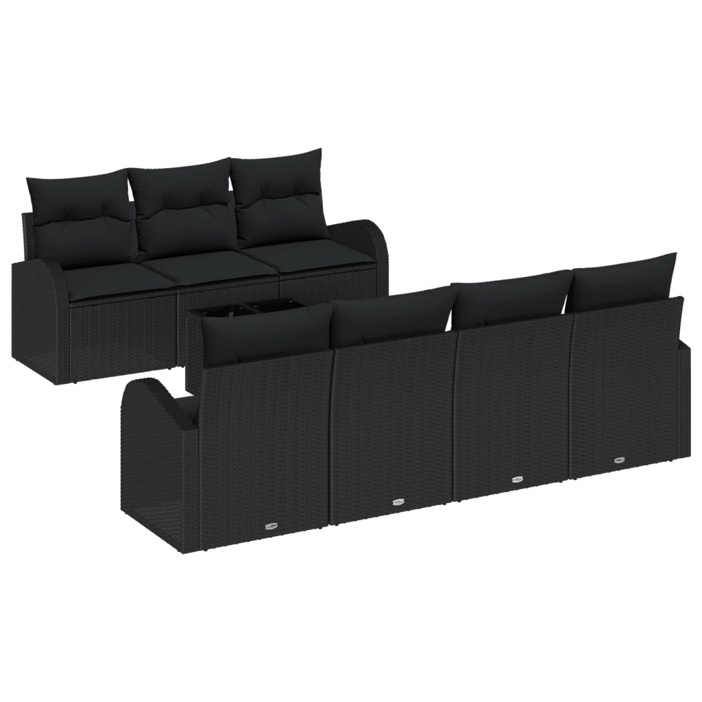Set di 8 Divani da Giardino con Cuscini Nero Polyrattan