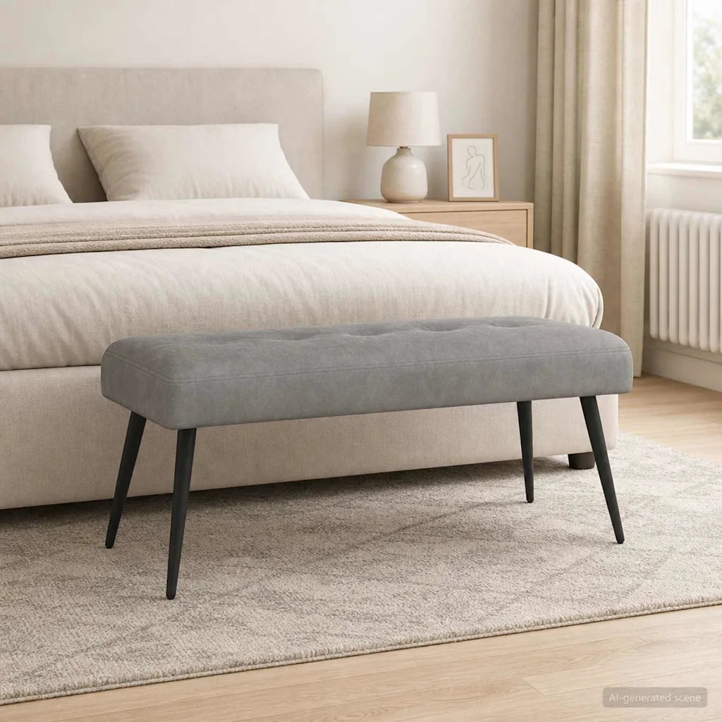 Panchina con bottoni imbottiti Grigio Chiaro 110 x 40 x 46 cm 42038529