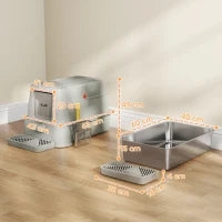 Lettiera per Gatti Chiusa da 80L con Vassoio Estraibile, in ABS e Acciaio Inox, 63x43x43 cm, Grigio Chiaro