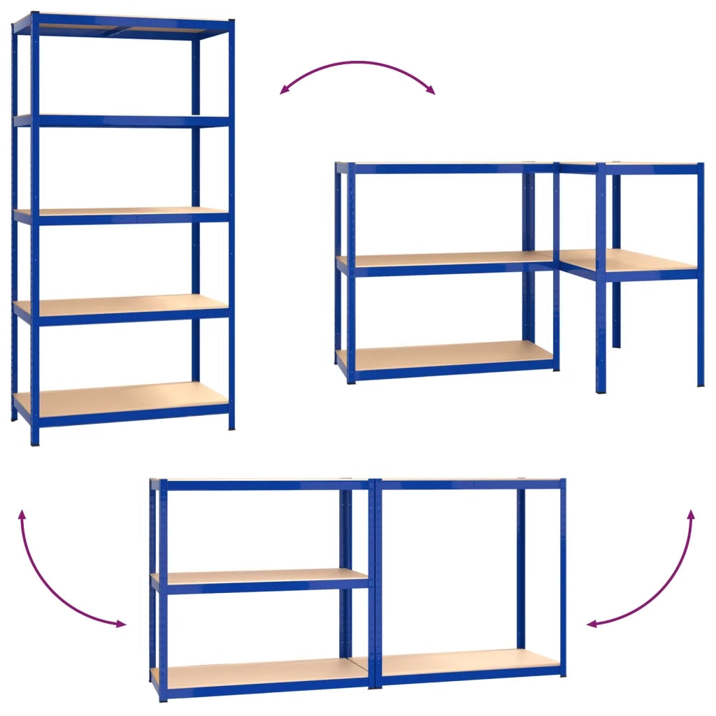 Mensole a 5 Ripiani 2pz Blu in Acciaio e Legno Multistrato cod mxl 39053