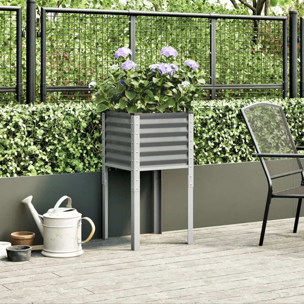 Fioriera | Cassetta per fiori | Vaso da Giardino Grigia 45x45x88 cm in Acciaio