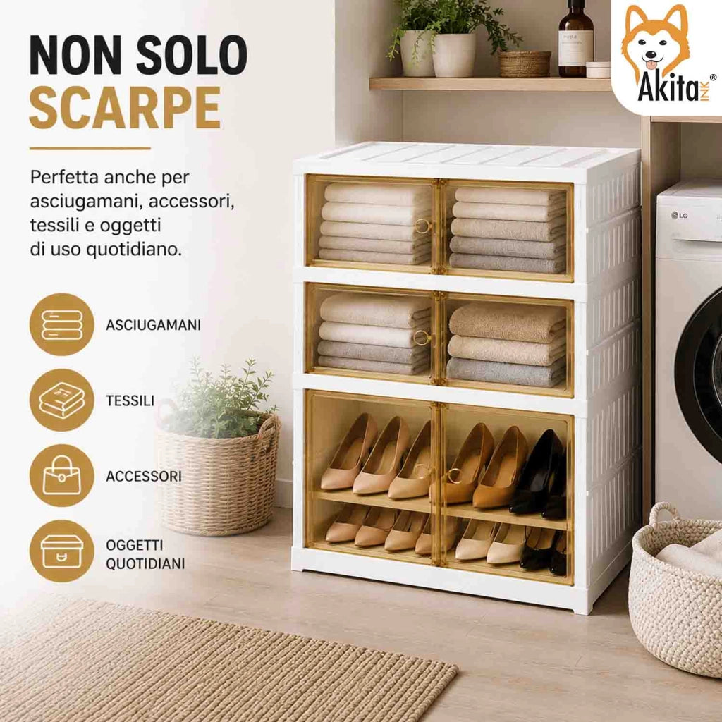 Akitaink Scarpiera Doppia Modulare Salvaspazio 3 Ripiani