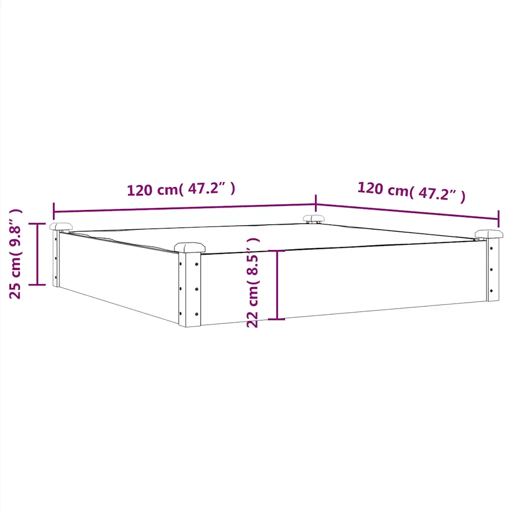 Fioriera Rialzata Giardino Fodera 120x120x25cm Massello Abete 364292