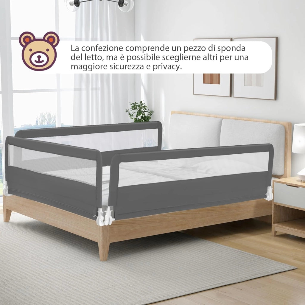 Sponda Letto per Bambini 180 cm, Barriera di Sicurezza per Bambini Pieghevole, Rete Traspirante, Sbarra da Letto per Letti Singoli e Matrimoniali