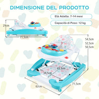 Girello per bambini con altezza regolabile vassoio musicale rimovibile, Centro attivit¨¤ per bambini di 6+ mesi Verde-Primi passi