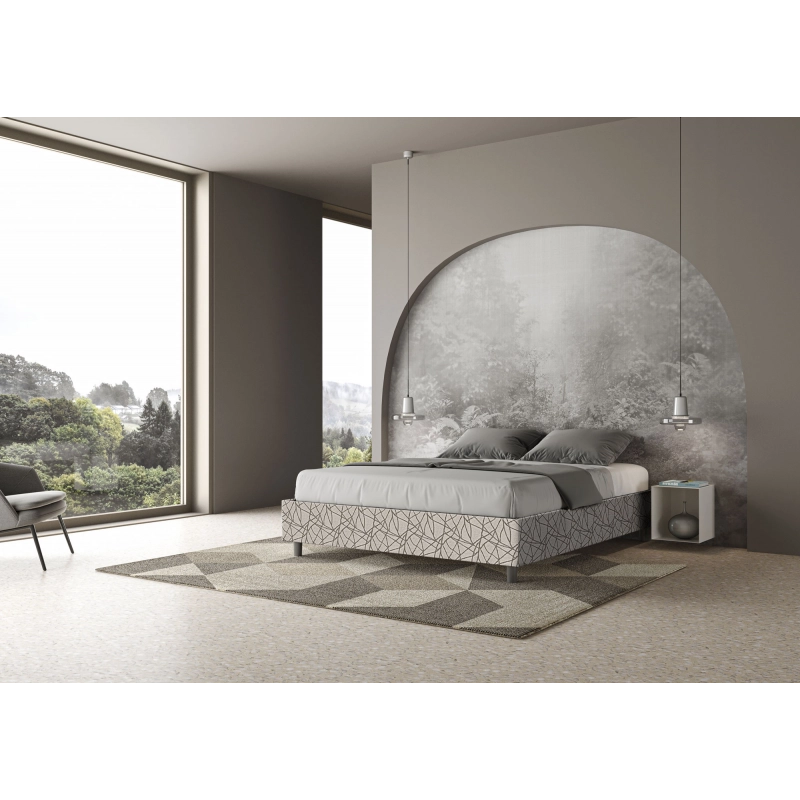 Letto Sommier imbottito Matrimoniale 160x210 cm tessuto Era Azelia - Senza rete,Grigio