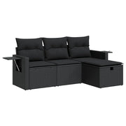 Set Divani da Giardino 4 pz | Set Salotto da Giardino con Cuscini Nero in Polyrattan