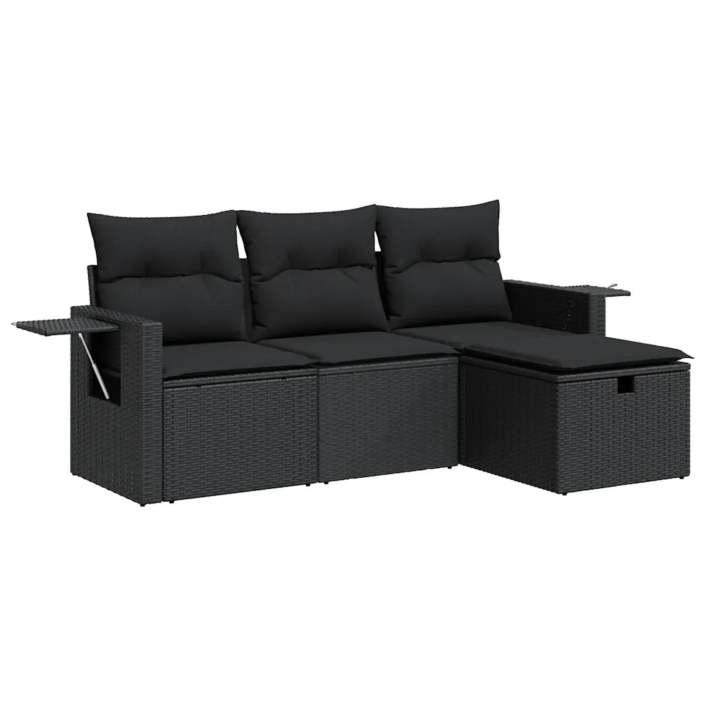 Set Divani da Giardino 4 pz | Set Salotto da Giardino con Cuscini Nero in Polyrattan