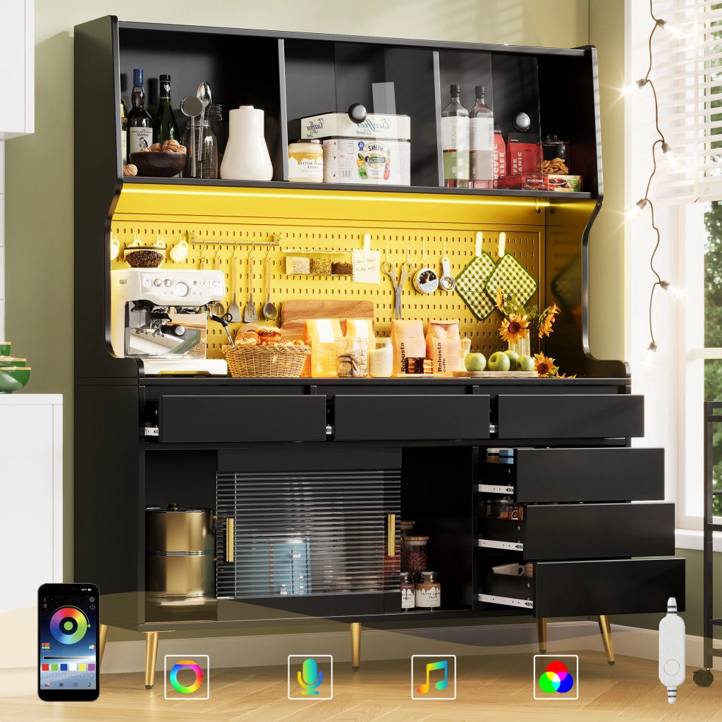 Mobile contenitore con ante scorrevoli LED controllabile via app in MDF vetro e metallo nero 145 × 39 × 171 cm