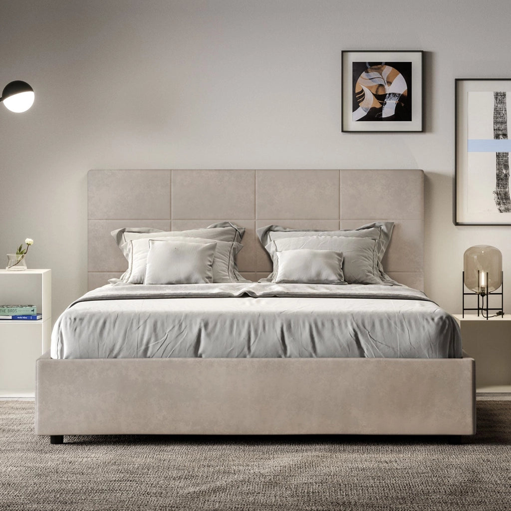 Letto Matrimoniale Francese 140x200 cm con Rete e Contenitore Mika Sabbia